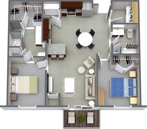 Floor plan for 2 beds, 2 baths, 1297 sqft